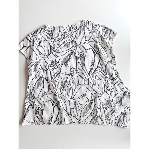 BRYN WALKER Ivy White Black Tulip Floral Cotton Oversized Tunic Top, Size S - Picture 5 of 14